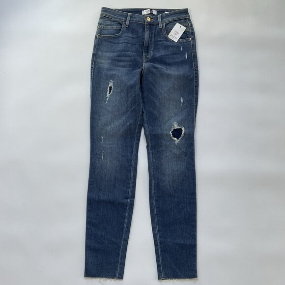 Guess Women’s Super High Rise Skinny Jeans In Blue Destroyed And Patched Size 28 - Picture 1 of 13